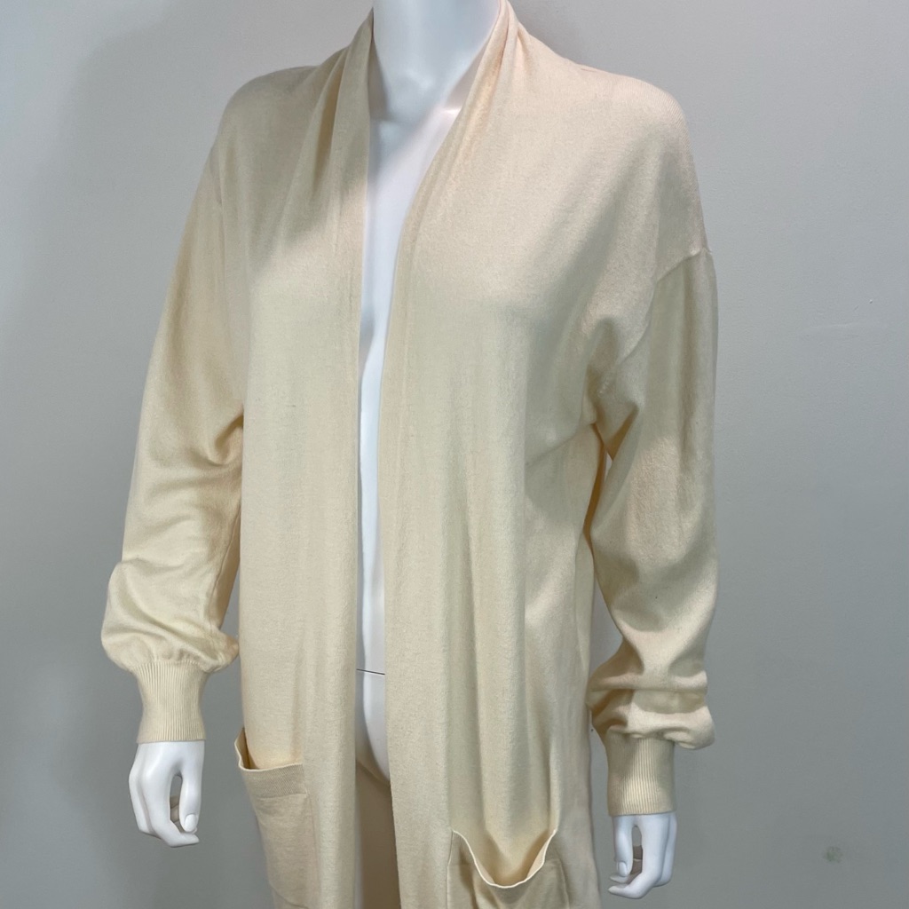 Long Ivory Open Cardigan With Pockets By Express Size Medium Nwt